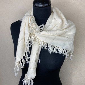 Glentex Scarf VTG Rayon Knotted Fringe Off-White